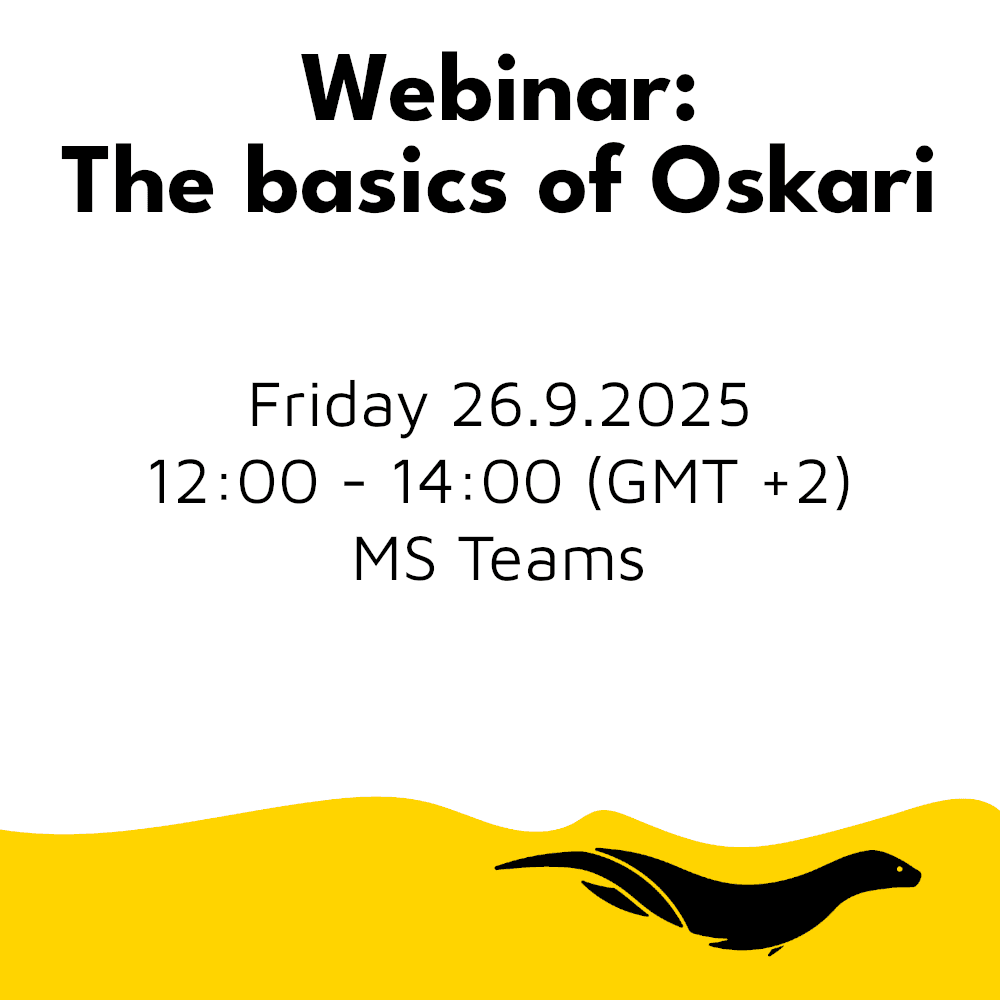 Save the date! Oskari Webinar: The basics of Oskari 26.9.2024 12:00 - 14:00 (GMT +2)
