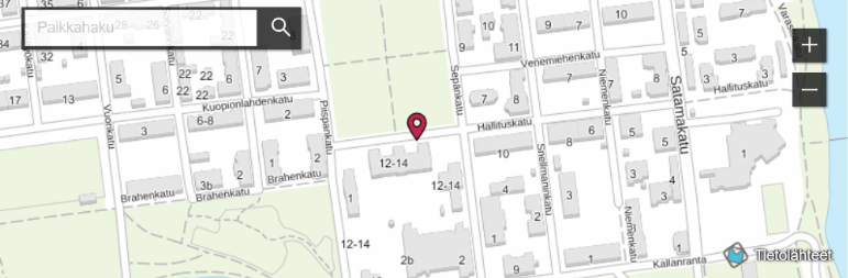 Kuopio service point on the National Land Survey of Finland’s website. The map has been prepared as a map publication from Suomi.fi maps which is an Oskari-based map service.